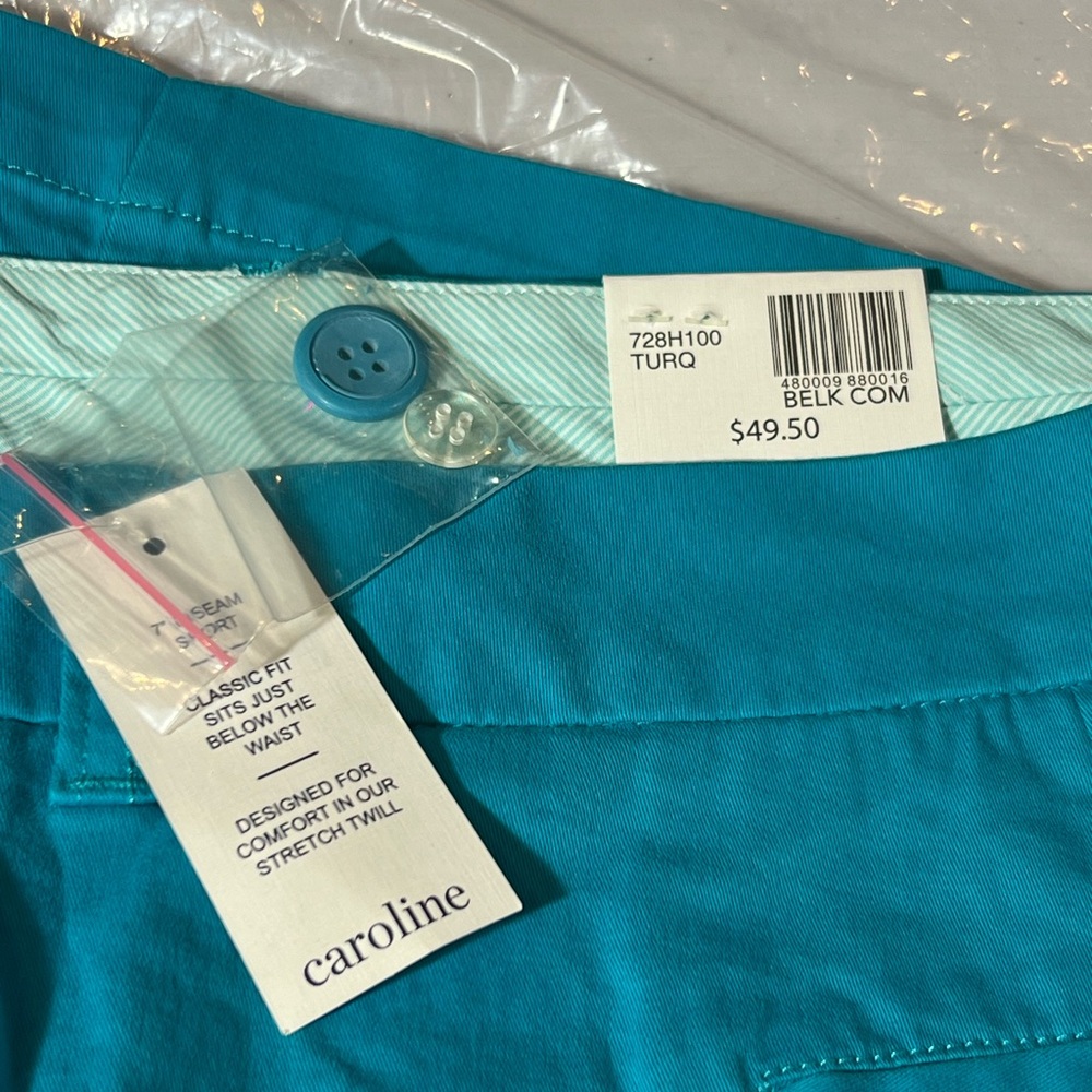 NWT Crown & Ivy Caroline 7” inseam short, Plus Size 20W, Turquoise color